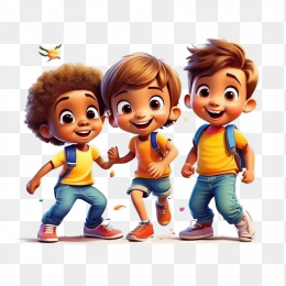 手绘3D一群小学生