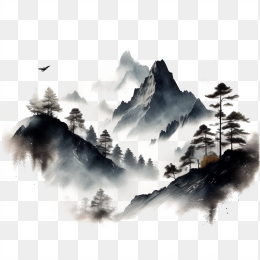 水墨山间风景画