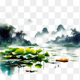 水墨荷塘风景画