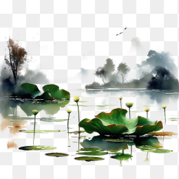 水墨荷塘风景画