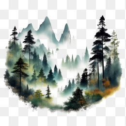 手绘森林风景画