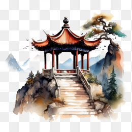 复古中国风亭子风景画