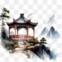 复古中国风亭子风景画