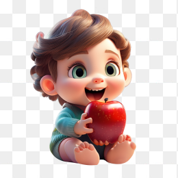 可爱的3D婴儿拿苹果