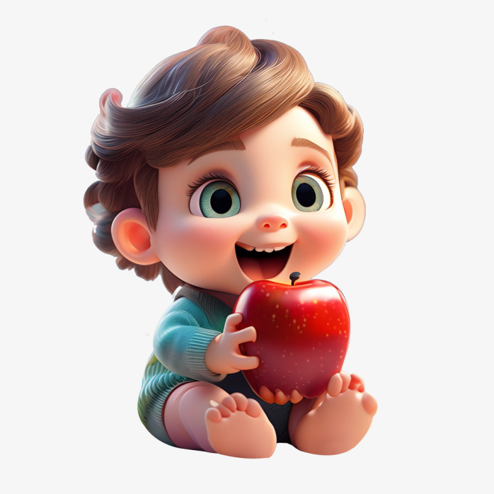 可爱的3D婴儿拿苹果