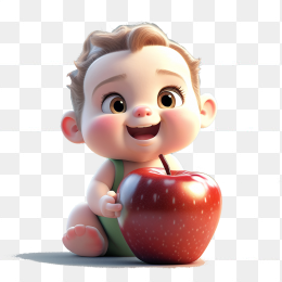可爱的3D婴儿拿苹果