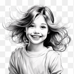 手绘素描开心的女孩像