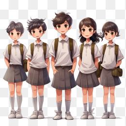 五个学生站着