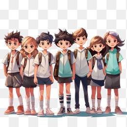 一群可爱的手绘小学生