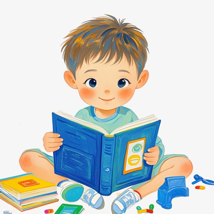 手绘看书的小学生