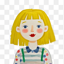 彩绘卡通短发小女孩画