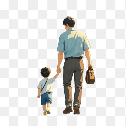 手绘父亲牵着小孩人物
