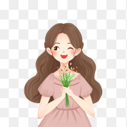 快图网原创女神节捧花手绘美女