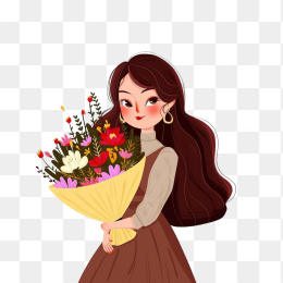 快图网原创女神节捧花手绘美女