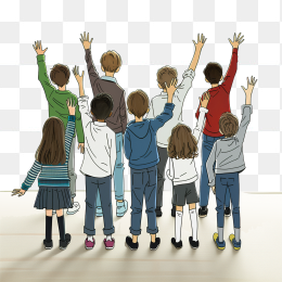 原创手绘一群小学生