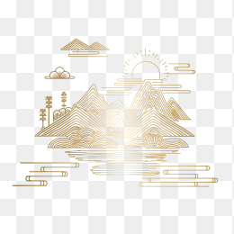 快图网原创国潮山水风景线条画