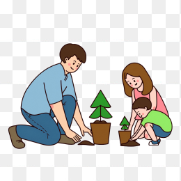 快图网原创手绘植树节种人物场景