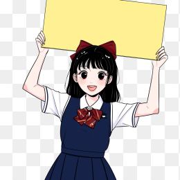 原创手绘女学生手举牌