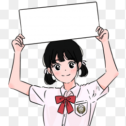 原创手绘女高中心手举牌
