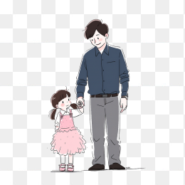 原创手绘父亲牵着女儿