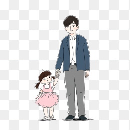 原创手绘父亲牵着女儿