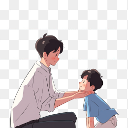 原创手绘父亲抱着儿子