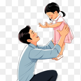 原创手绘父亲抱着女儿