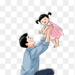 原创手绘父亲抱着女儿