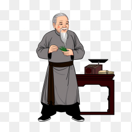 原创卡通手绘中国古代老中医