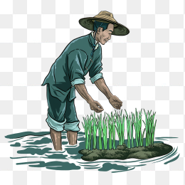 快图网原创手绘农民插秧插画