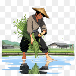 快图网原创卡通农民插秧插画