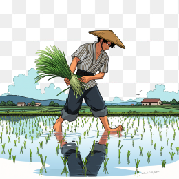 快图网原创卡通农民插秧插画