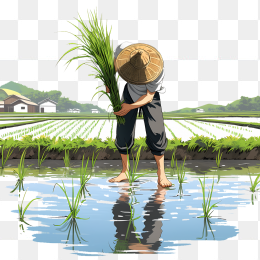 快图网原创卡通农民插秧插画