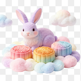 快图网原创手绘3D月饼兔子