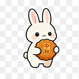 快图网原创手绘兔子抱月饼
