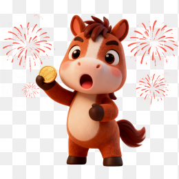 快图网原创马年3D公仔金币元素