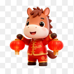 快图网原创马年3D公仔灯笼元素