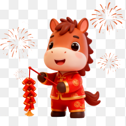 快图网原创马年3D公仔鞭炮元素