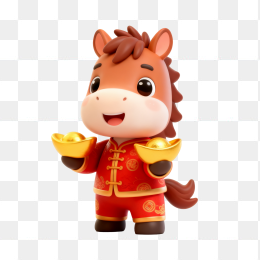 快图网原创马年3D公仔金元宝元素