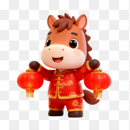 快图网原创马年3D公仔灯笼元素