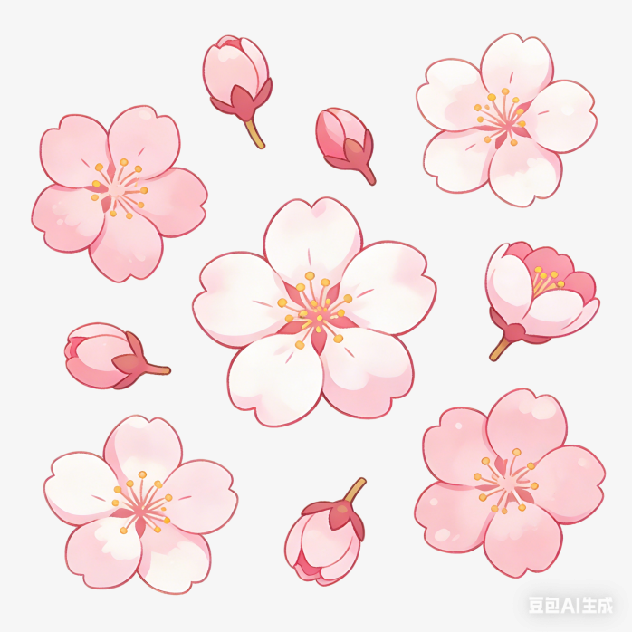 甜系樱花手绘海报元素