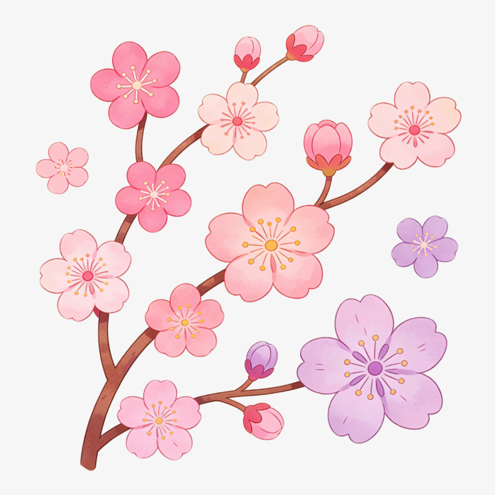 梦幻樱花手绘插画