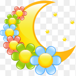 月牙卡通暖黄花星星素材免抠图图形