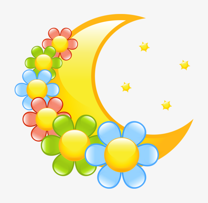 月牙卡通暖黄花星星素材免抠图图形