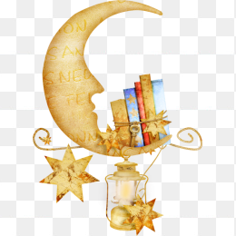 月牙卡通暖黄书籍星星素材免抠图图形