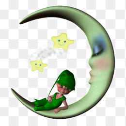月牙卡通星星小人睡觉人脸素材免抠图图形
