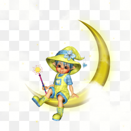 月牙卡通云朵小孩素材免抠图图形