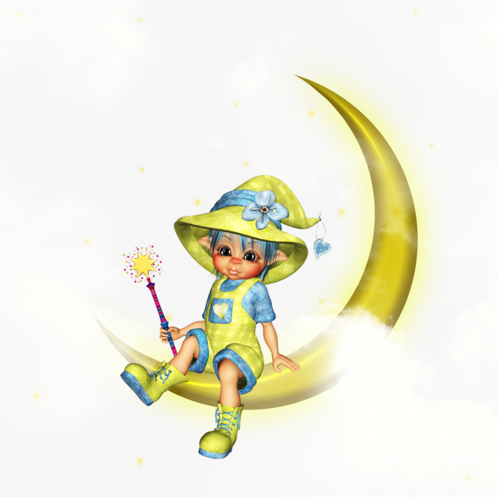 月牙卡通云朵小孩素材免抠图图形