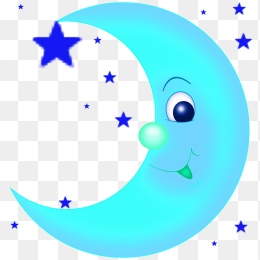 月牙卡通蓝绿星星素材免抠图图形
