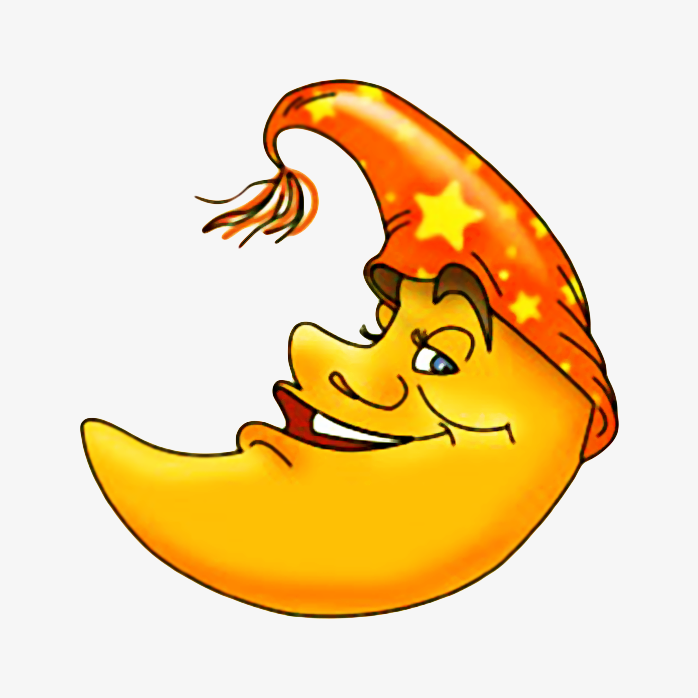 月牙卡通人脸帽子微笑星星素材免抠图图形